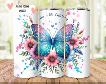 Eres suficiente versículo bíblico Vaso delgado de 20 oz Sublimación - Citas cristianas PNG - Envoltura de vaso png - Diseños de vaso de 20 oz - Cristiano
