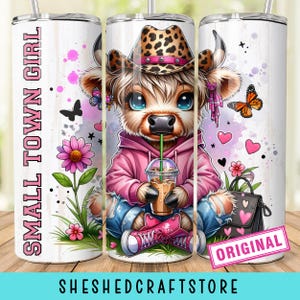 Highland Cow Tumbler Wrap, 20oz Skinny Sublimation Tumbler Design, Floral Tumbler Png Download, Digital downloadable png, Highland Cow png