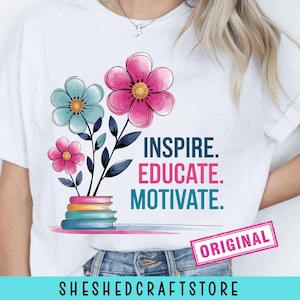 Boho Floral Teacher PNG, Sublimation Design, Back To School Png, School Png, Let&#39;s Learn Today Png. Retro Teacher Tshirt Design Png, Inspire