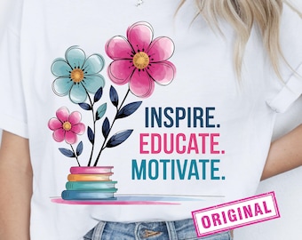 Boho Floral Teacher PNG, Sublimation Design, Back To School Png, School Png, Let's Learn Today Png. Retro Teacher Tshirt Design Png, Inspire