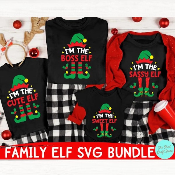 Bundle Svg Noël, Noël famille SVG PDF PNG, Svg famille Noël, usage commercial, Svg Dxf Eps Png, Svg escouade elfe, chemise de Noël