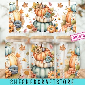Boho Floral Libbey Glass Wrap Png, Fall Flower 16oz Libby Beer Can Full Wrap Cup tumbler png Sublimation Designs, Instant Download