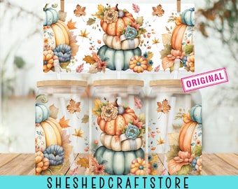 Boho Floral Libbey Glass Wrap Png, Fall Flower 16oz Libby Beer Can Full Wrap Cup tumbler png Sublimation Designs, Instant Download