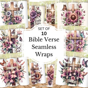 Bibel Vers Tumbler Wrap Bundle 20 Unzen Skinny & Straight Tumbler Sublimation Design Digitaler Download Christlicher Glaube PNG Schrift Zitate Geschenk
