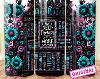 Book Lover 20 oz Tumbler Wrap, Floral Bookshelf Design (Digital Download)