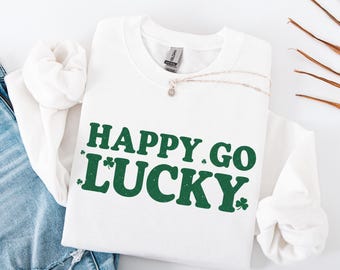 Happy Go Lucky PNG, St Patricks Day Sublimation Design, Shamrock Shirt Graphic, DTF Transfer File, Instant Download