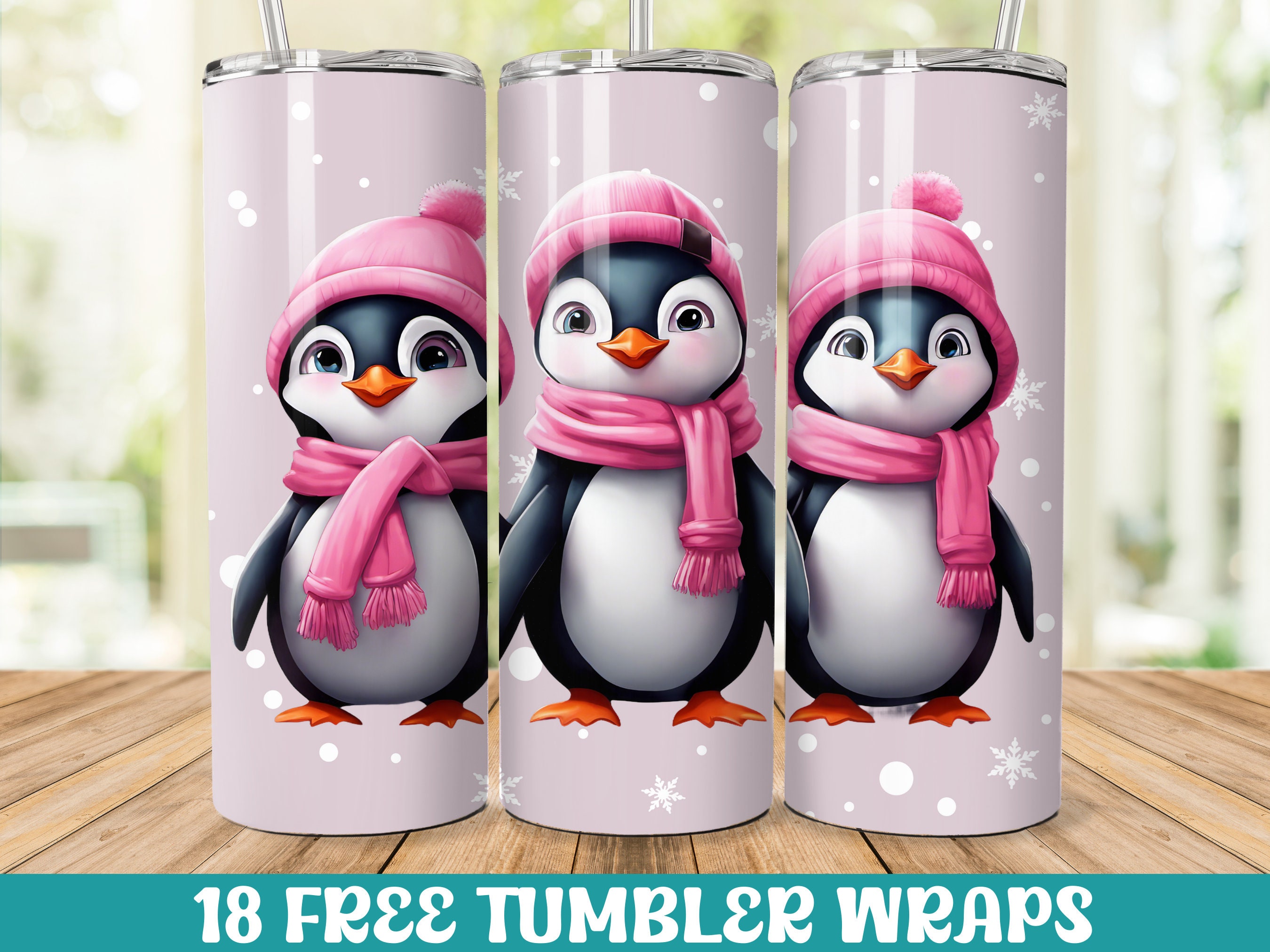 RNFENQS Cute Penguin Skinny Tumblers with Lids and Straws