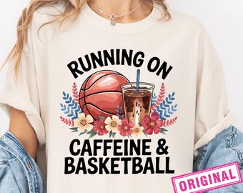 Running on Caffeine and Baseball Png, Game Day Shirt Design, Coffee Lover Png, Basketball Png, Basketball Mom Png, Basketball Game Day Png