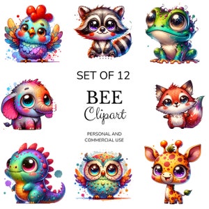 Quirky Animals PNG Clipart Bundle Whimsical Safari animals Sublimation clip art Whimsy Nursery Party graphics Silly illustration