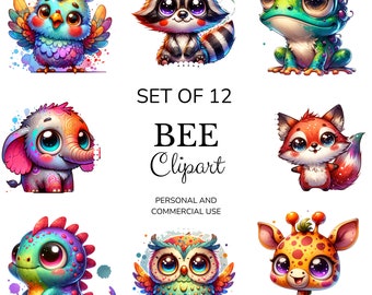 Quirky Animals PNG Clipart Bundle Whimsical Safari animals Sublimation clip art Whimsy Nursery Party graphics Silly illustration