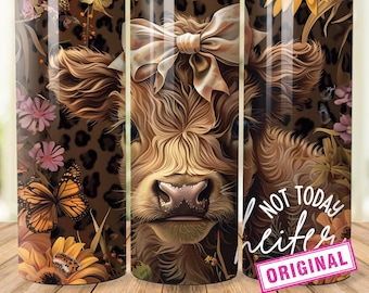 Not Today Heifer Highland Cow Tumbler Wrap, 20oz Skinny Sublimation Tumbler Design, Baby Highland Cow Sublimation Design Png, Tumbler Png