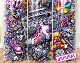 Retro Nostalgic Eighties 80s Baby 1980s Made Me 20oz Tumbler Wrap PNG Design Instant Digital Download Sublimation Tumbler