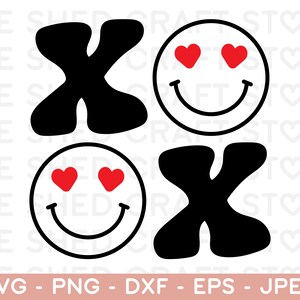 Pu&ograve; includere: Grafica in bianco e nero delle lettere XO con un'emoticon in bianco e nero con cuori rossi per gli occhi. L'emoticon sta sorridendo.