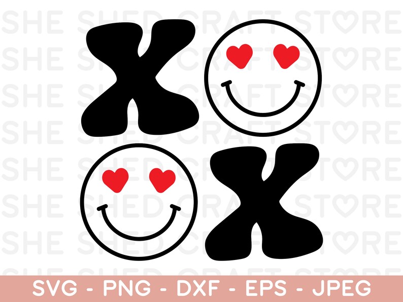 Pu&ograve; includere: Grafica in bianco e nero delle lettere XO con un'emoticon in bianco e nero con cuori rossi per gli occhi. L'emoticon sta sorridendo.