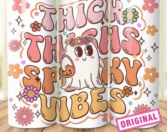 Thick Thighs Spooky Vibes png, Halloween Sublimation Tumbler, 20oz Skinny Tumbler Wrap, halloween pattern, Spooky Tumbler png, Fall season