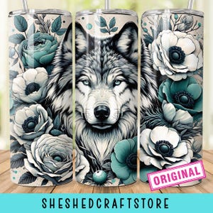 Seamless Boho Wolf  Floral Design, Boho 20 oz Skinny Straight Tumbler Sublimation Design, Tumbler Wrap, PNG Digital Instant Download