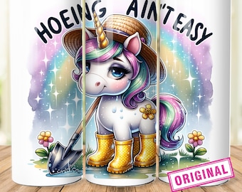 Hoeing Aint Easy PNG, Funny Gardening Clipart, Unicorn Gardener Sublimation Design, Trendy Plant UVDTF Transfer, Graphic Tee Sticker File