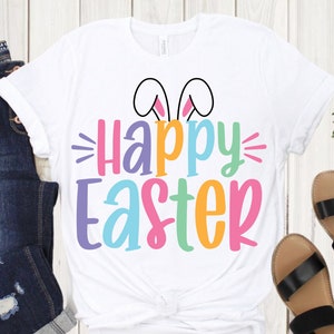 Joyeuses Pâques SVG coupe fichier, Pâques chemise Svg, printemps Svg, Svg oreilles de lapin, Svg Pâques enseignant, Pâques Png, fichiers coupés pour Cricut, sublimation
