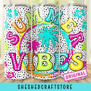 Summer Vibes Tumbler Wrap, 20oz Skinny Sublimation Tumbler Design, Dalmation Dots Summer Sublimation Design, Flip Flop Tumbler Png Downloads