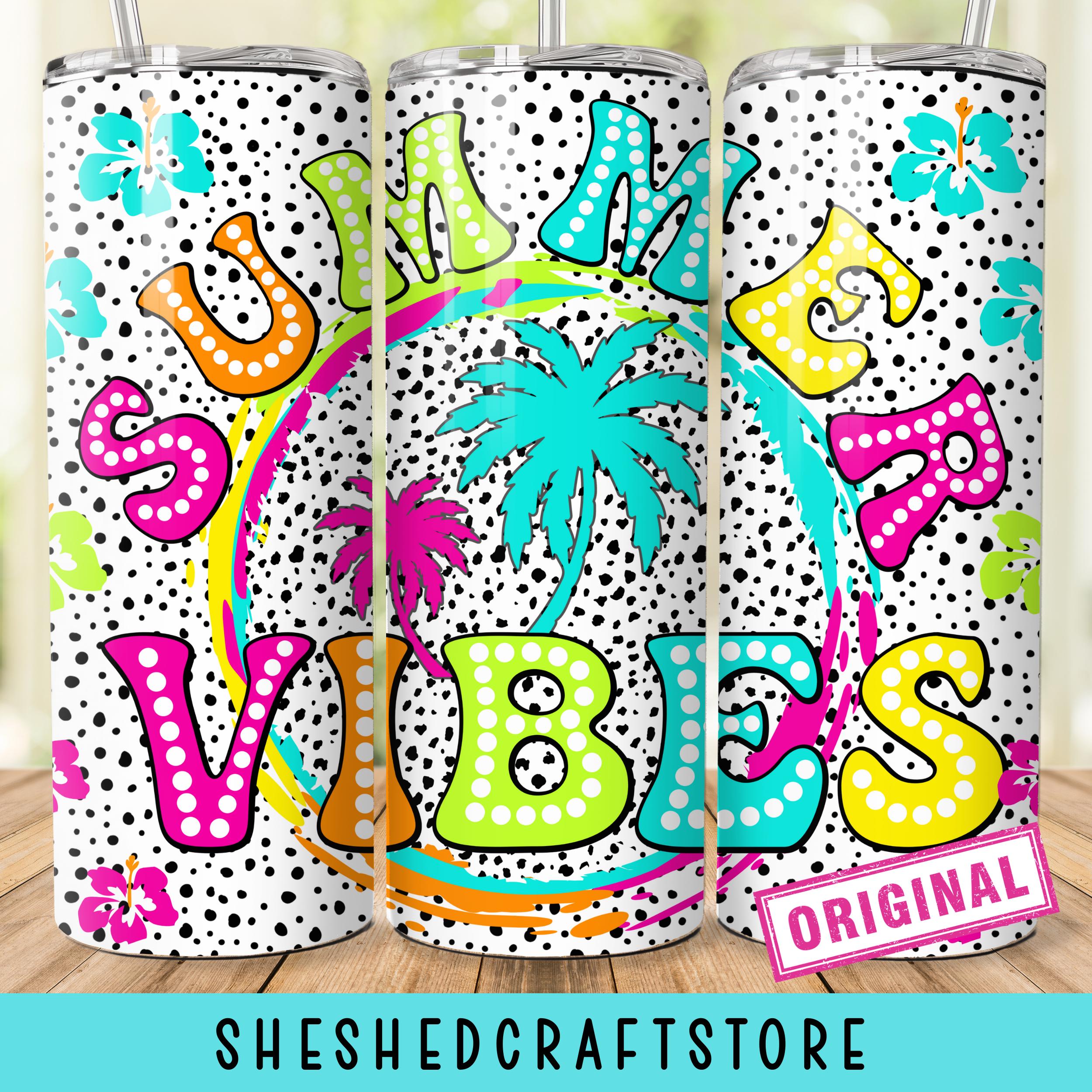 Summer Vibes Tumbler Wrap, 20 Unzen Skinny Sublimationsbecher Design, Dalmation Dots Sommer Sublimationsdesign, Flip Flop Tumbler Png Downloads