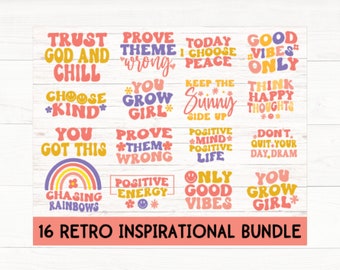 Retro Inspirational SVG-Bundle, Groovy SVG, Wellenform, Inspirational Inspirational Hippie, Hippie Inspirational SVG, Selbstliebe SVG, Mentale Gesundheit SVG, Cricut