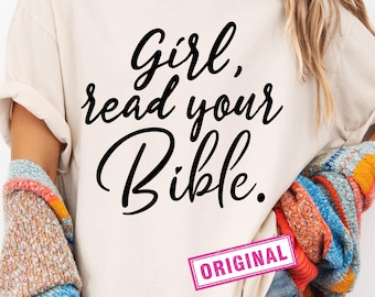 Mädchen las Ihre Bibel SVG, christliche PNG, religiöse Dateien (digitaler Download)