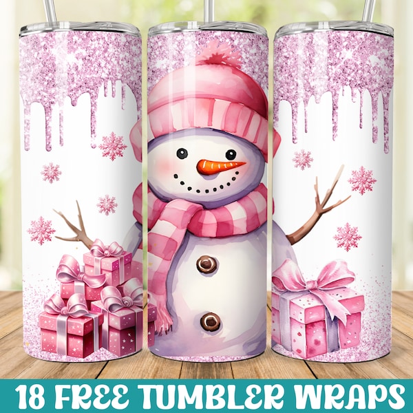 Pink Snowman Christmas 20 Oz Tumbler Wrap