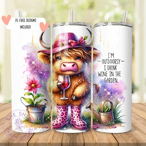 I&#39;m Outdoorsy PNG, Funny Gardening Clipart, Highland Cow Gardener Sublimation Design, Trendy Plant UVDTF Transfer, Graphic Tee Sticker File