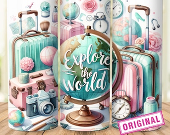 Reise 20 Unzen Skinny Tumbler Wrap, Sublimationsdesign, digitaler Download PNG, Wanderlust, Traveller Tumble PNG, Reisen, Wanderlust Tumbler