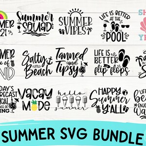 以下が含まれることがあります： 夏をテーマにした白黒のSVGファイル15個セット。デザインには、「サマースクワッド」、「サマーバイブス」、「ソルティビーチ」、「日焼けして酔っ払い」、「ビーチサンダルで過ごす人生は最高」、「太陽の下で楽しむ」、「ハッピーサマーヤル」、「人生はビーチ、波を楽しもう」などのフレーズが含まれています。