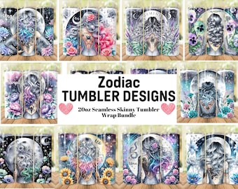 Zodiac Tumbler Wrap Celestial Design, Astrology 20 oz Skinny Straight Tumbler Sublimation Design, PNG Digital Download, Cancer Tumbler Wrap