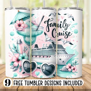 Family Cruise Tumbler Wrap, 20 oz Skinny Tumbler PNG Vacation Sublimation Design, Pastel Seamless Summer Tumbler Wrap, Digital Download