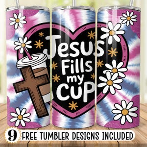 Tumbler avvolgente "Gesù riempie la mia tazza", versetto biblico cristiano, 20 oz, design a sublimazione, download digitale, versetto biblico, Gesù, fede, mamma