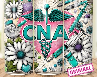 CNA nursing 20 oz skinny tumbler png sublimation design download, Nurse tumbler wrap png, Medical Occupation 20 oz tumbler design