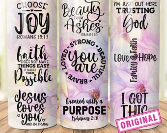 Vaso con afirmaciones de versículos bíblicos cristianos, PNG cristiano, Envoltura de vaso PNG, Vaso delgado de 20 oz, Diseños de vasos de 20 oz, Descarga de vaso PNG