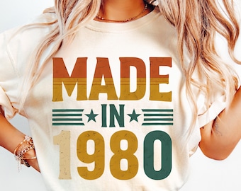 Made In 1980 Png, Sublimation Design, Colorful Retro 80's, Retro 80's, Vintage 1980's, Trendy Png, T-Shirt Design, Instant Download Png, DTF