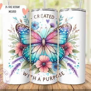 Created With A Purpose Bible Verse 20oz Skinny Tumbler Sublimation, Christian Quotes PNG,  tumbler wrap png 20 oz tumbler designs, Christian