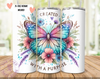 Creado con un propósito Versículo bíblico Vaso delgado de 20 oz Sublimación, Citas cristianas PNG, envoltura de vaso PNG diseños de vasos de 20 oz, Cristiano