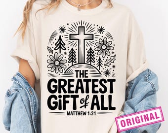 Größtes Geschenk aller PNG, christliche Weihnachtssublimation, Matthäus 1:21 Bibel-Vers PNG, religiöses Feiertags-Shirt-Design, Glaubensbasiertes Design