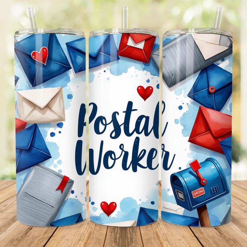 Postal Worker 20 Oz Skinny Tumbler Wrap Sublimation Design, Cute Mail