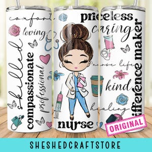 Nurse Tumbler wrap png, nurse affirmation tumbler wrap png 20oz Skinny Straight, nurse tumbler png, brunette nurse, Nursing Tumbler Wrap Png image 1