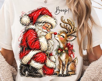 Santa Boop PNG, Santa and Reindeer PNG, Funny Christmas PNG, Christmas Sublimation Design, Santa Shirt Design, Holiday Png