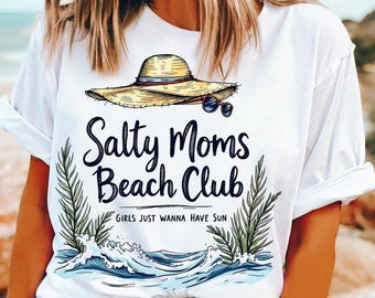Salty Moms Beach Club png, trendy summer vibes png, esthetisch strandshirtontwerp png, retro strandmeisje png, grappige sarcastische mama, DTF png