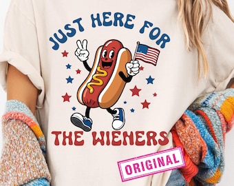 Funny Hotdog 4th Of July Png, Just here for the wieners png, Retro fourth of july, ndependence Day png, Retro America Patriotic Weenies png.