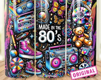 Retro Nostalgic Eighties 80s Baby 1980s Made Me 20oz Tumbler Wrap PNG Design Instant Digital Download Sublimation Tumbler