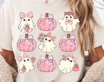Pink Ghost Coquette Bow PNG, Retro Fall Pumpkin Bow Png, Halloween png Cute Pink ghost, boujee ghost, Autumn Sublimation Design Fall PNG
