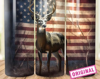 Grunge American Deer Baseball 20 oz Tumbler Wrap, Hunting Wrap, Digital Download PNG, Sublimination Design, Straight Tumbler Wrap