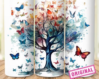 Vibrant and Colorful Tree of Life 20 oz Tumbler Wrap, Nature Scenic Wrap, Digital Download PNG, Sublimination Design, Straight Tumbler Wrap