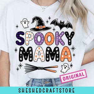 Spooky Mama Halloween PNG Cute Bat Halloween Fall Png Halloween Humor Funny Mental Health Trendy Halloween shirt Png, DTF For Shirts digital