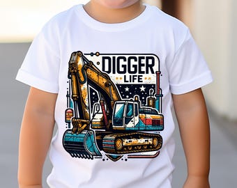 Digger Life Kids Sublimation Design, Construction Png, Bulldozer Png, Building Png, T-Shirt Design, Digital Download Png, DTF